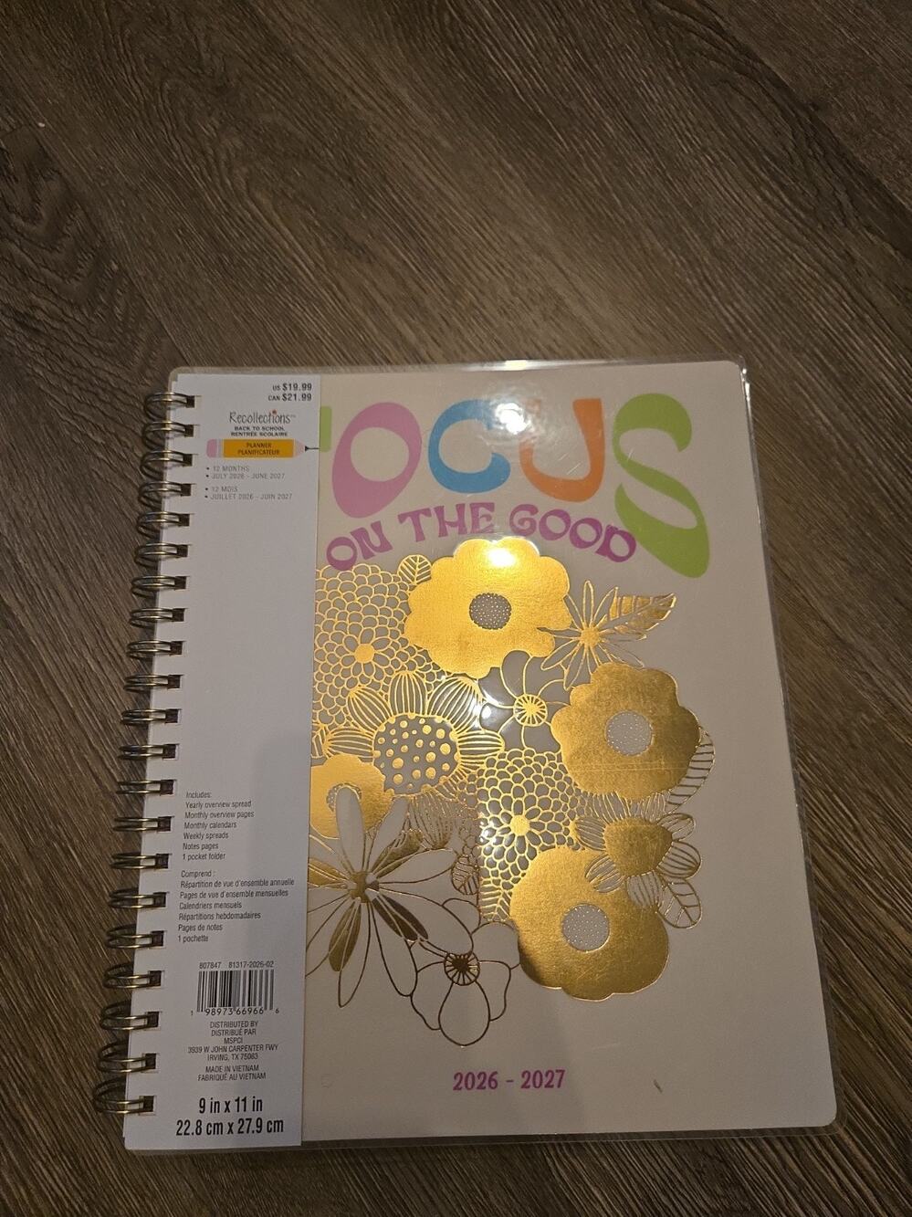 Recollections 2026-2027 Planner Focus on the Good Gold Floral 9x11 12 Month